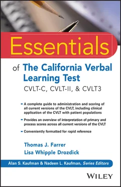 Thomas J. Farrer Essentials of the California Verbal Learning Test обложка книги