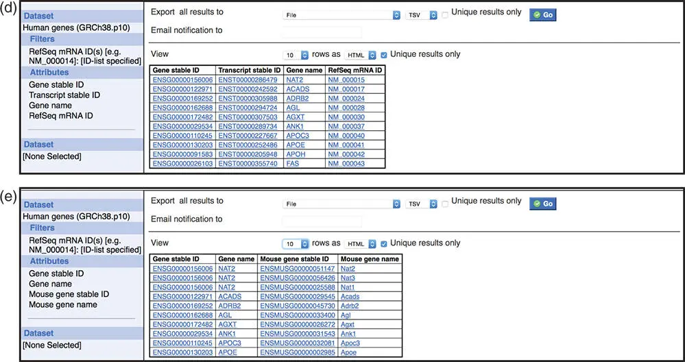Figure 422 Using BioMart to retrieve the mouse orthologs of the human RefSeqs - фото 77