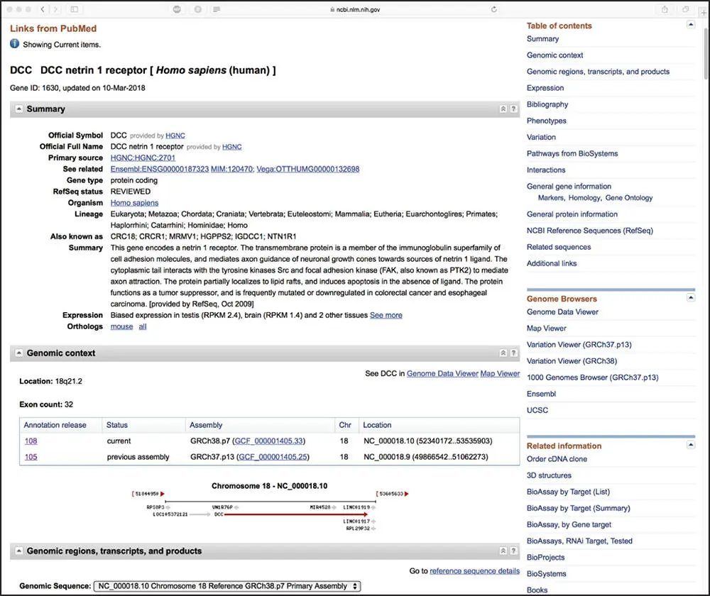 Figure 25 The Entrez Gene page for the DCC deleted in colorectal carcinoma - фото 13