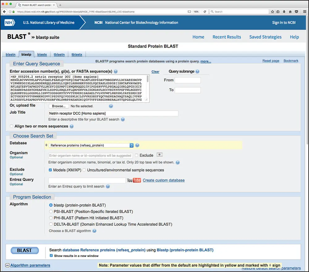 Figure 36 The upper portion of the BLASTP query page The first section in the - фото 35