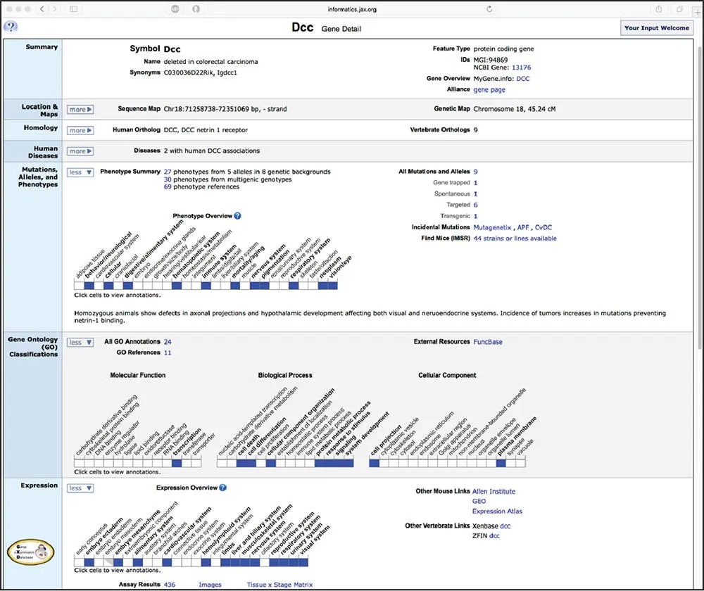 Figure 218 The Mouse Genome Informatics MGI entry for the Dcc gene in mouse - фото 26