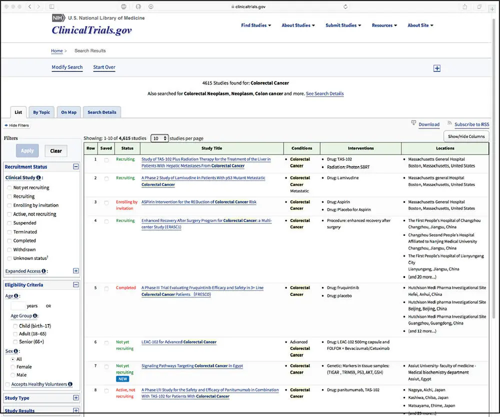 Figure 216 The ClinicalTrialsgovpage showing all actively recruiting clinical - фото 24