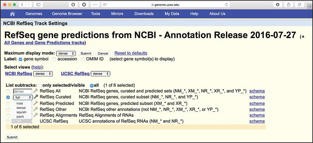 Figure 44 The RefSeq Track Settings page The track settings pages are used to - фото 55