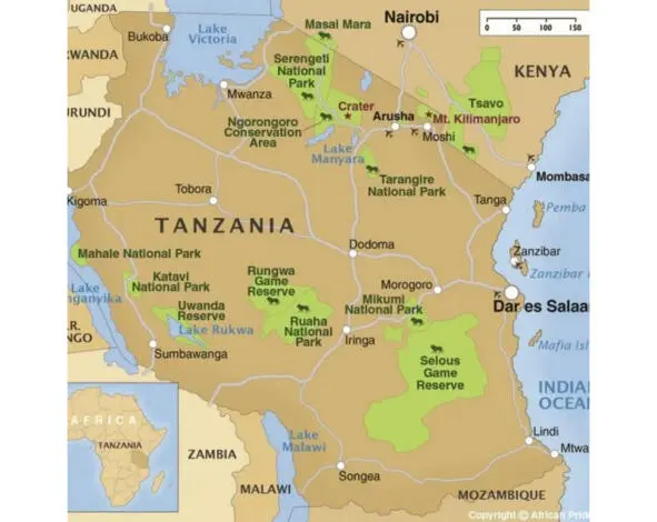 Вдоль границы Танзании и Кении лучшие саванны экваториальной Африки карта из - фото 1