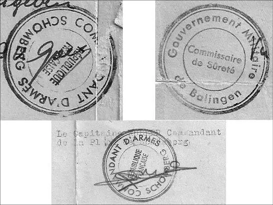 Drei Stempel der französischen Besatzungsmacht des Jahres 1945 Oben vom 5 - фото 4