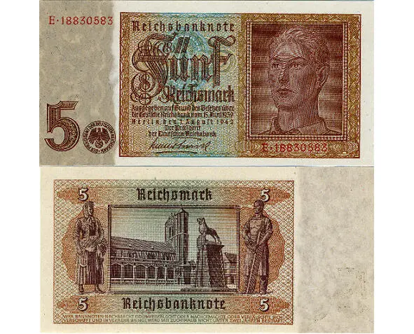 Вполне солидная по дизайну и исполнению рейхсмарка 1942 года выпуска Видна - фото 10