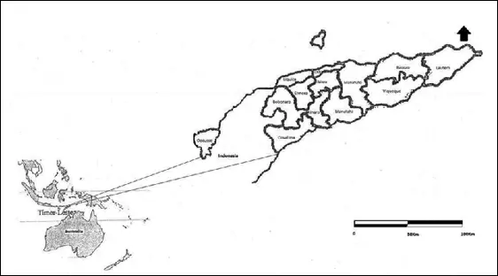 Mapa 1 La figura muestra la ubicación de la isla de Timor y los trece - фото 2