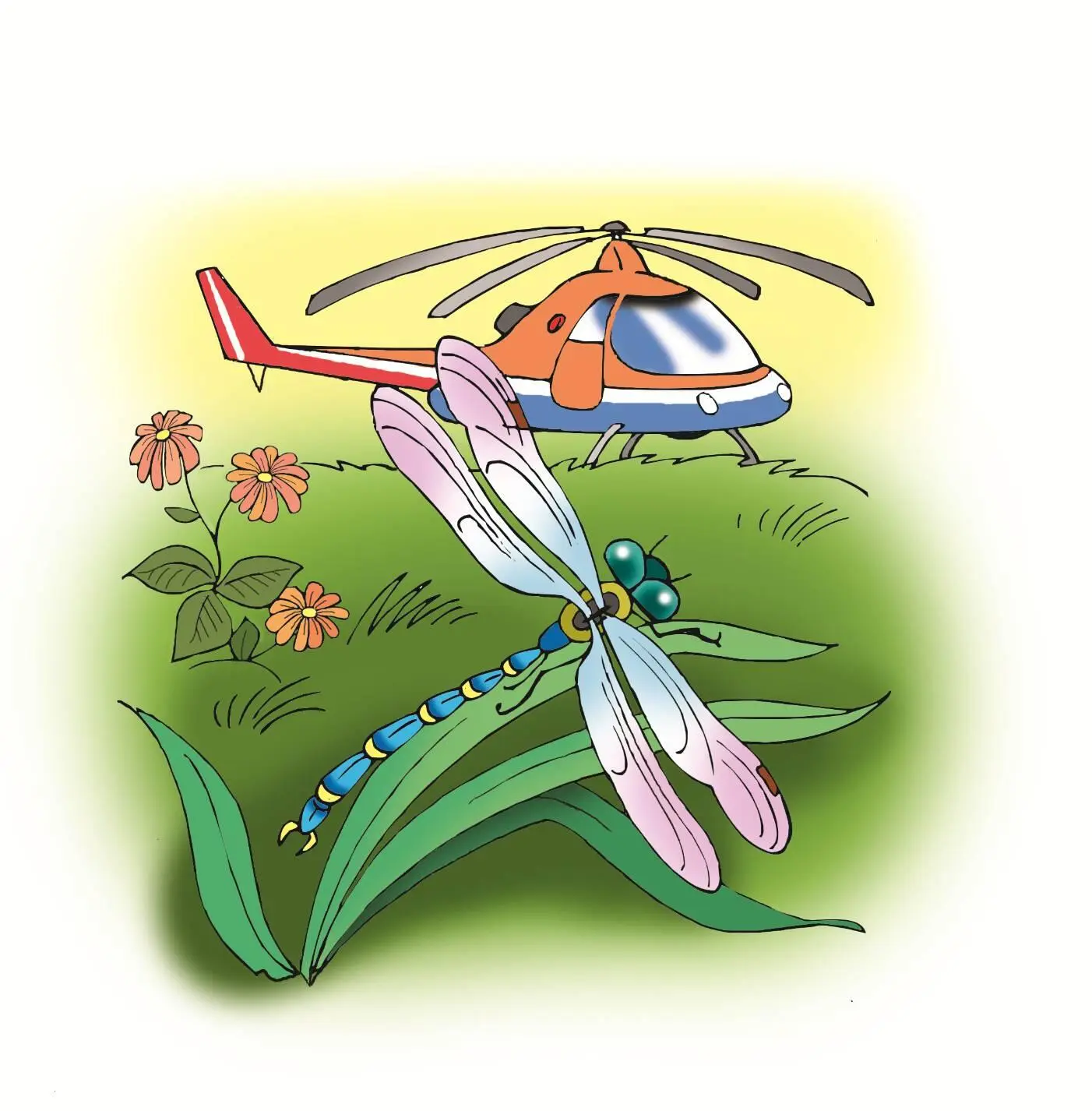 Стрекоза и Вертолёт Приземлилась Стрекоза на цветок что рос на аэродромном - фото 2