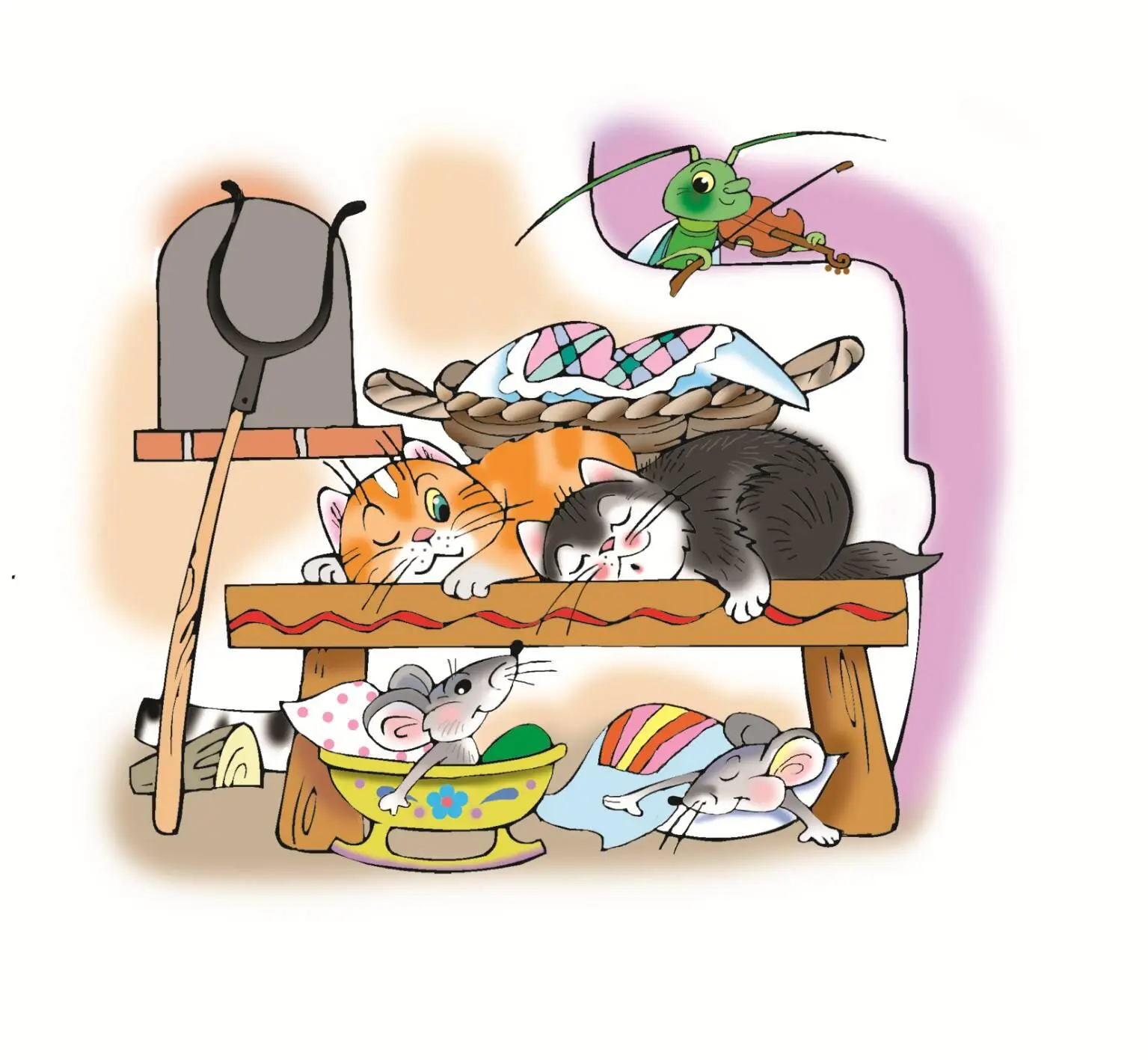 В нашем доме Спят под лавочкой мышата А на лавочке котята Дремлет в печке - фото 1