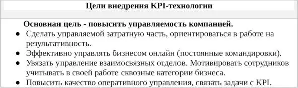 Таб 1 Цели внедрения KPIтехнологии К тому же любой руководитель как - фото 4