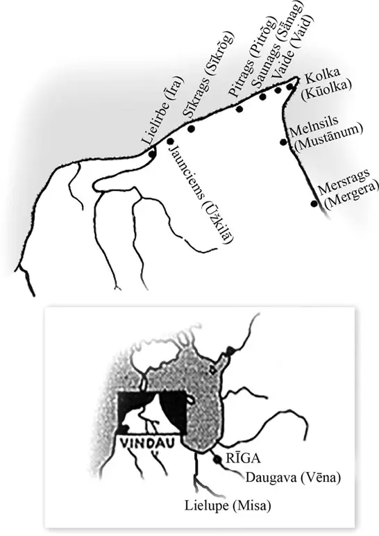Карта Ливонии XIII века Рига и поселения морских ливов На карте обозначены - фото 1