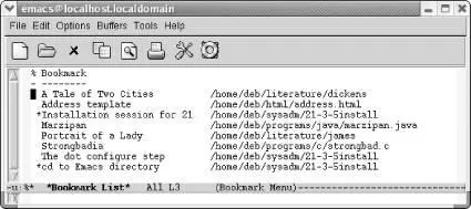 Emacs displays a list of bookmarks and the path to the associated files If you - фото 71