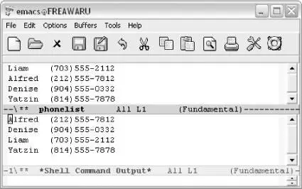 Emacs runs a sort on the region Windows Emacs has sorted the phone list - фото 76