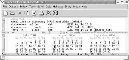 Emacs puts the cursor on todays date and displays the date on the mode line - фото 94