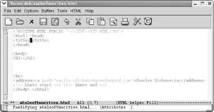 Emacs inserts the HTML template Move the cursor past the pair and type Cx Ci - фото 166