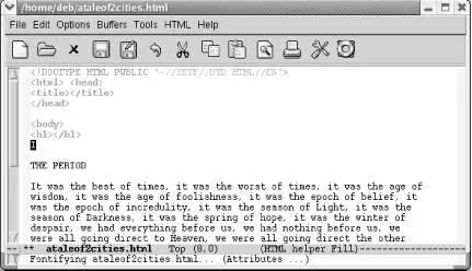 Emacs inserts the dickens text file to which we can add HTML tags If you were - фото 167