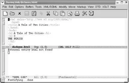 XML appears on the mode line and an SGML LOGwindow opens If you are using - фото 178