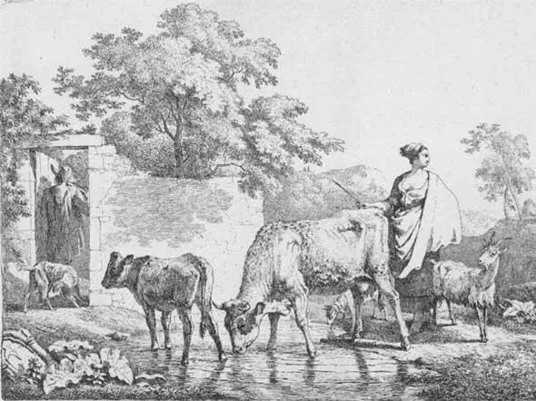 ЖанЛуи Демарн 17521829 Корова с теленком и козы на заднем плане Гравюра - фото 2