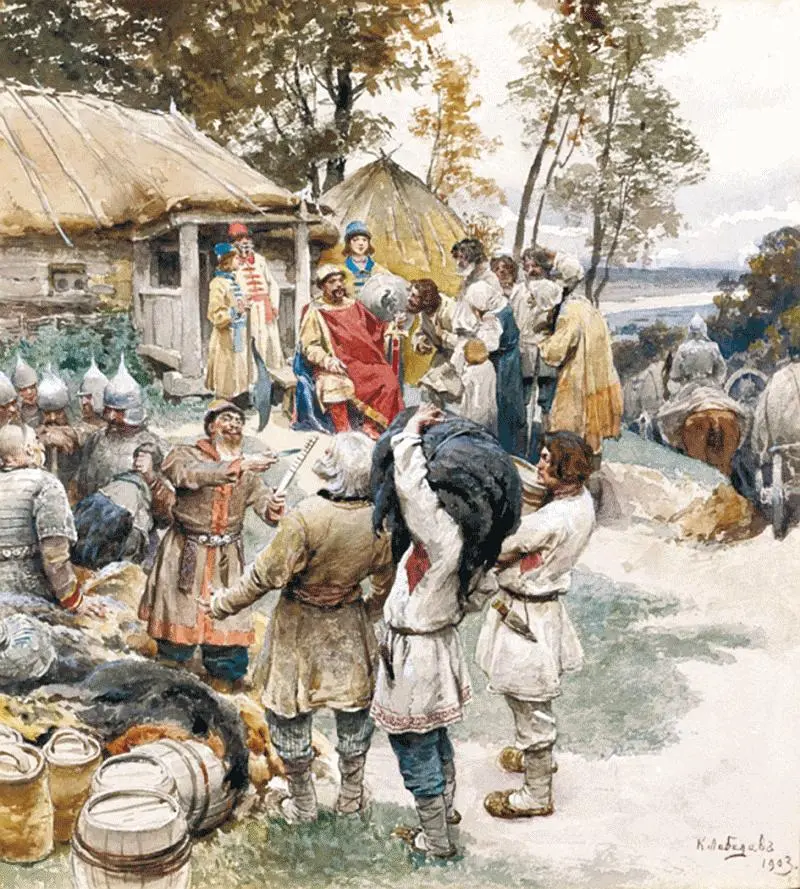 К В Лебедев Князь Игорь собирает дань с древлян в 945 году Исследователи в - фото 12