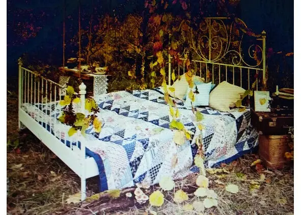 В саду на природе стоит большая кровать Она конечно может загулявших - фото 97