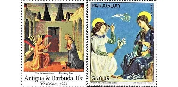 Дабравесьце на марках краін Анцігуа і Барбуда 1991 г Фра Анджэліка і - фото 30