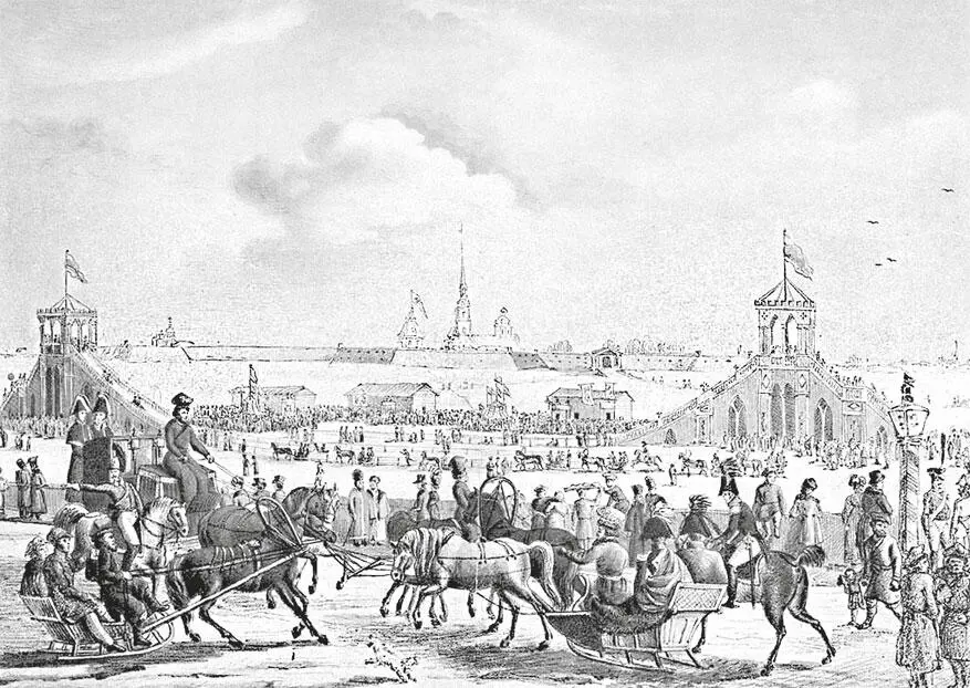 Катальные горы на Неве Гравюра Н Серракаприола 1817 г Напротив Зимнего - фото 19