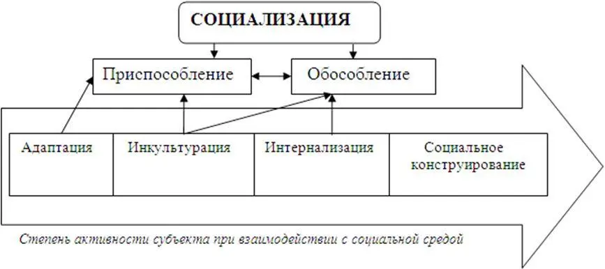Рис 1 Процессы социализации Напрямую с приспособлением связан процесс - фото 1