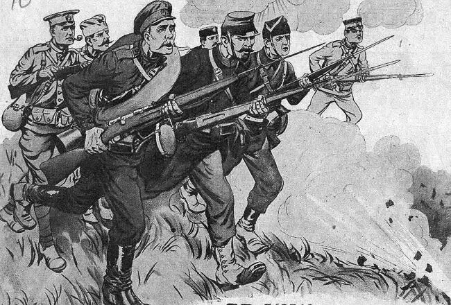 Союзники по Антанте Коалиционная война Плакат Взято из Нива 1914 - фото 1