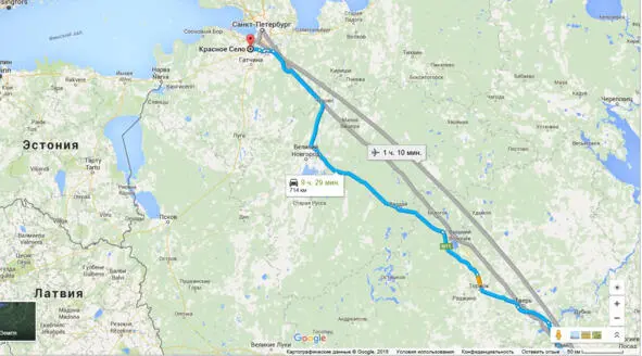 Скриншот карты Google Maps маршрут Москва Красное Село Из Москвы по - фото 1