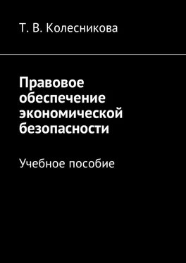 Татьяна Колесникова Правовое обеспечение экономической безопасности. Учебное пособие обложка книги