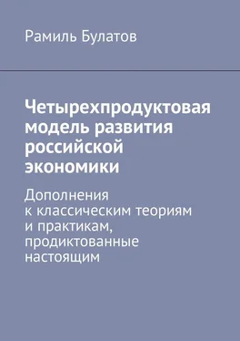 Рамиль Булатов Четырехпродуктовая модель развития российской экономики. Дополнения к классическим теориям и практикам, продиктованные настоящим обложка книги