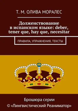 Татьяна Олива Моралес Долженствование в испанском языке: deber, tener que, hay que, necesitar. Правила, упражнения, тексты обложка книги