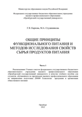 Марина Студянникова Общие принципы функционального питания и методов исследования свойств сырья продуктов питания. Часть 1 обложка книги