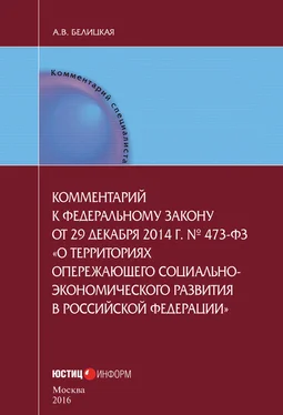 Анна Белицкая Комментарий к федеральному закону от 29 декабря 2014 г. № 473-ФЗ «О территориях опережающего социально-экономического развития в Российской Федерации» обложка книги