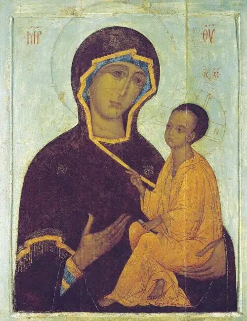 Тихвинская икона Божией Матери XVI в Яхромская икона Божией Матери XV в - фото 5