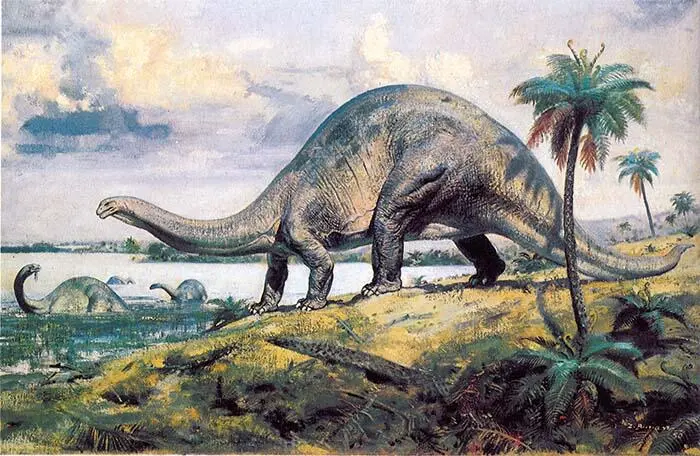 VIII APATOSAURUS EXCELSUS 1950 год масляная живопись на холсте 625х945 - фото 15