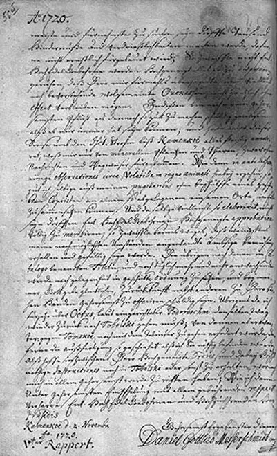 Рукописная страница из путевого дневника Мессершмидта 18 мая 1721 г - фото 4