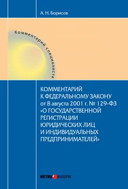 Александр Борисов Комментарий к Федеральному Закону от 8 августа 2001 г. №129-ФЗ «О государственной регистрации юридических лиц и индивидуальных предпринимателей» (постатейный) обложка книги