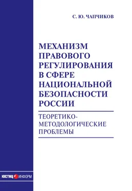 Сергей Чапчиков Механизм правового регулирования в сфере национальной безопасности России. Теоретико-методологические проблемы: монография обложка книги