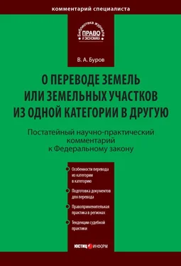 Владимир Буров Постатейный научно-практический комментарий к Федеральному закону «О переводе земель или земельных участков из одной категории в другую» обложка книги