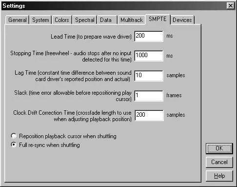 Рис 116 Вкладка SMPTE диалогового окна Settings Элементы этой вкладки имеют - фото 16