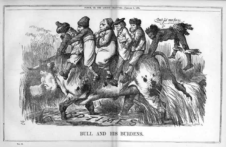 An 1879 Punch cartoon by John Tenniel shows John Bull the ox carrying the - фото 2