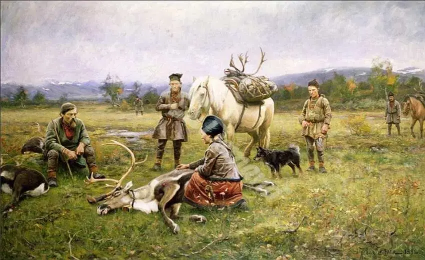 Юхан Тирен 18531911 Саамка потрошащая оленя 1892 Холст масло 150x241 - фото 58