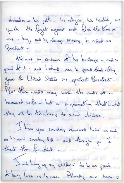 A letter from Jacqueline Kennedy to President de Valera thankin - фото 3