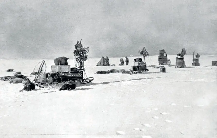 Amundsens expedition with piles of equipment boxes of stores and dogs - фото 19
