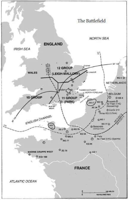 FIGURE 1 The Battlefield The two German Air Fleets had a boundary line black - фото 3