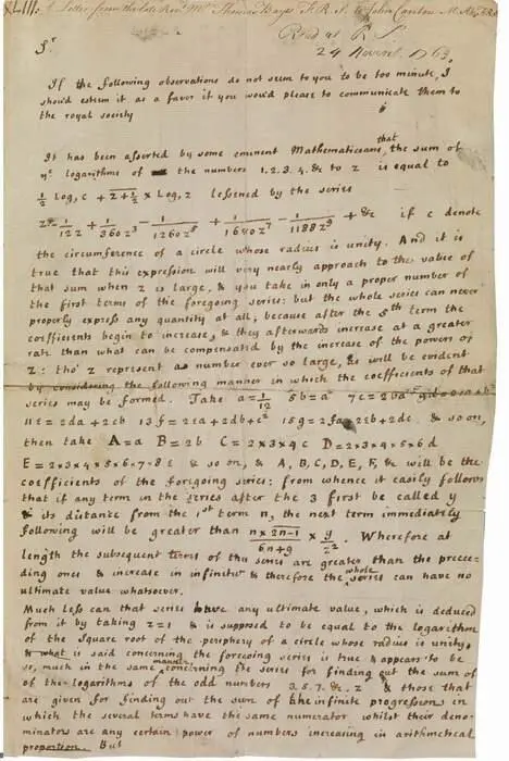 Letter from Thomas Bayes to John Canton concerning logarithms 24 November - фото 3