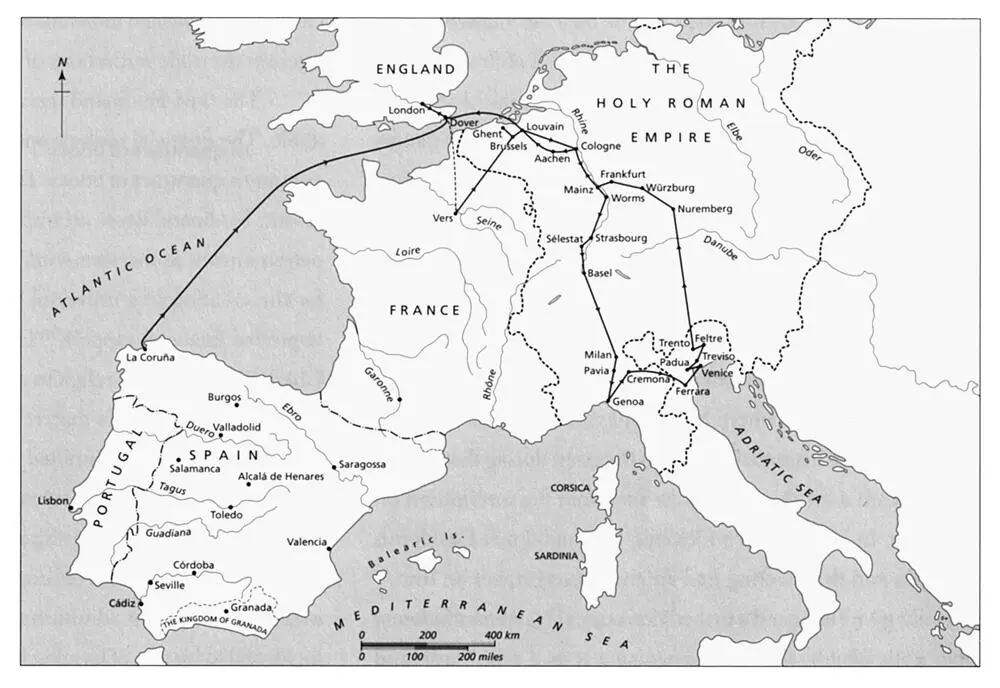 The route of Hernandos journey through Europe in 15202 the dashed portions - фото 4