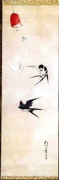 Сакай Хоицу 17611828 Две ласточки и ветряной колокольчик 17801828 Шелк на - фото 45