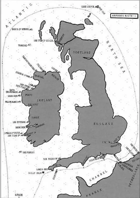 Маршрут движения Армады вокруг Британских островов До 11 августа англичане не - фото 125